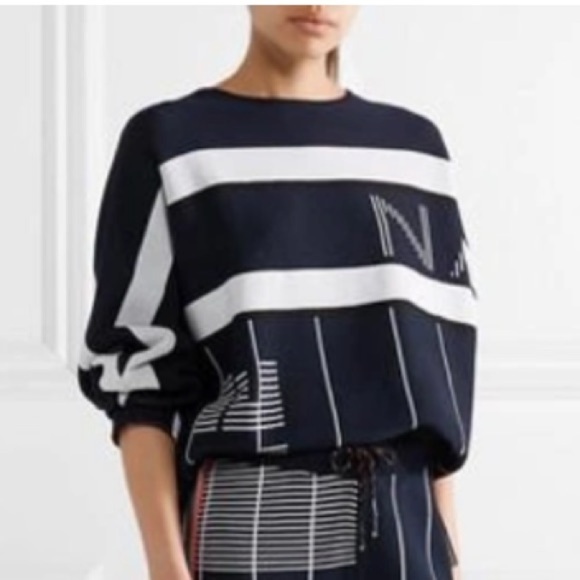 PE NATION RESERVE OVERSIZED JACQUARD-KNIT SWEATSHIRT IN NAVY Spell out Top - Picture 1 of 9